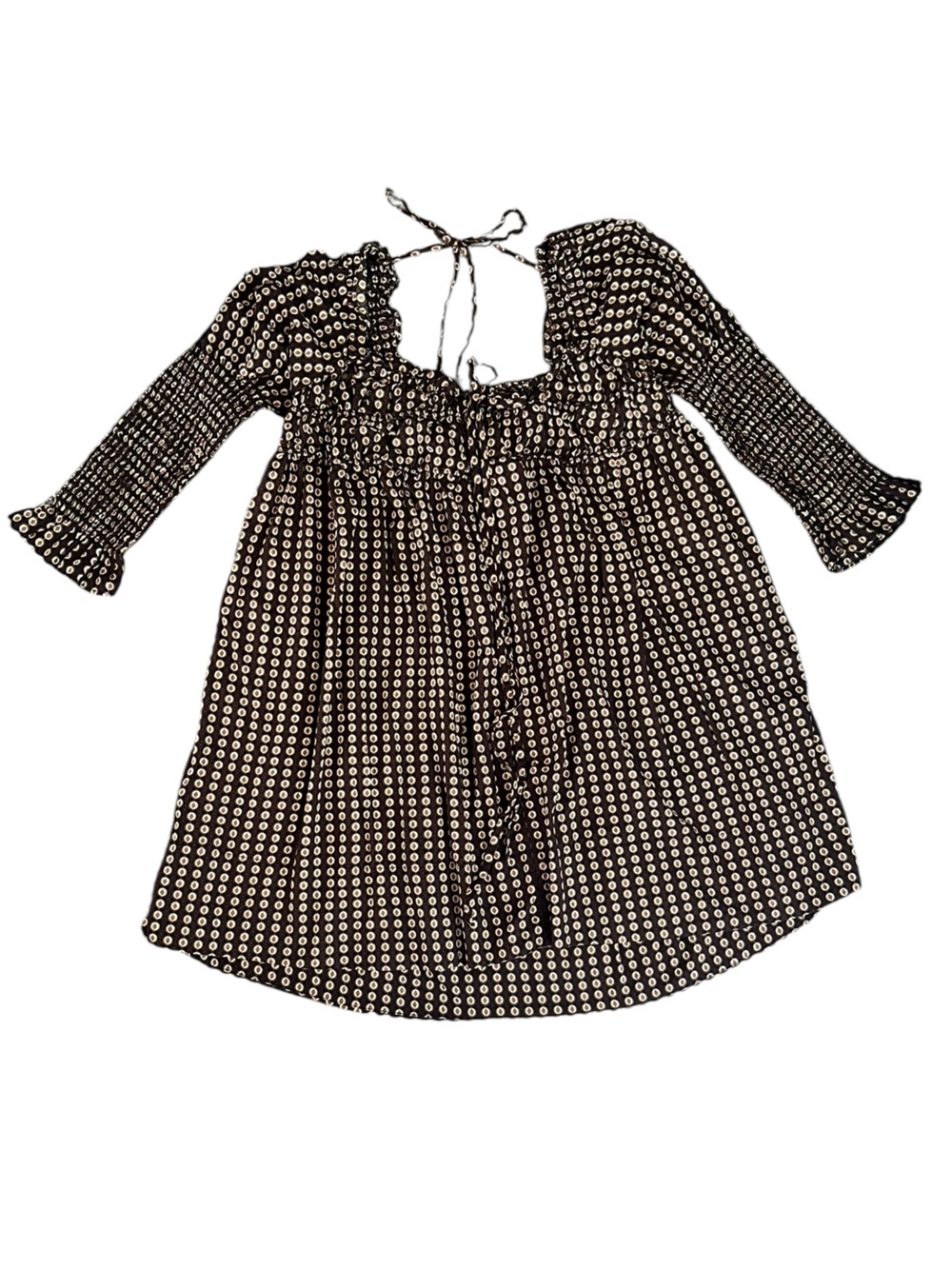 Free People Women’s Star Dip Mini Dress in Black Brown Combo Retro Babydoll Sz M - Picture 13 of 14